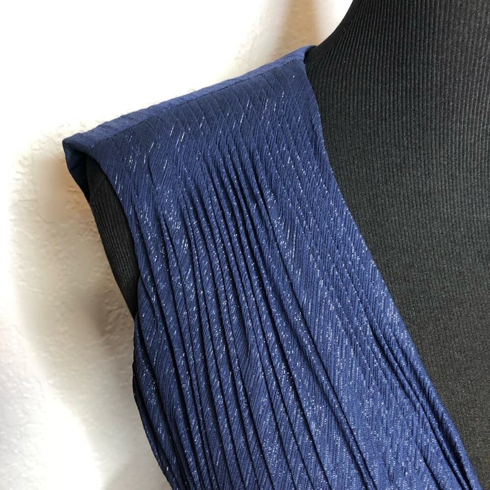 IEENA for Mac Duggal navy metallic tiered ruffle sleeveless midi formal dress 4 - Picture 8 of 16